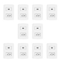 Conjunto com 10 Tomadas Usb + 1 Tomada 2p+t 20a 250v, Modular, com Placa 4x2 e Suporte