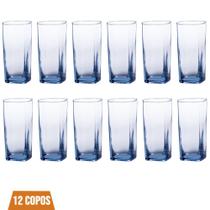 Conjunto Com 12 Copos Vidro Bali Quadrado 320ml Azul Conjunto Com 12 Copos Vidro Bali Quadrado 320ml Azul