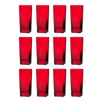 Conjunto Com 12 Copos Vidro Bali Quadrado 320ml Vermelho - Casa Linda