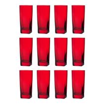 Conjunto Com 12 Copos Vidro Bali Quadrado 320ml Vermelho Conjunto Com 12 Copos Vidro Bali Quadrado 320ml Vermelho