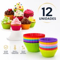 Conjunto com 12 Formas Silicone Cupcake Kit de Forminhas para Bolo Muffin Torta Forno Air Fryer