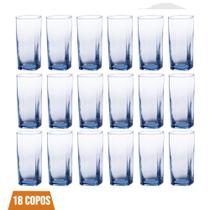 Conjunto Com 18 Copos Vidro Bali Quadrado 320ml Azul