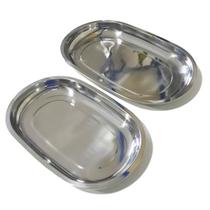 Conjunto com 2 Baixela Oval de 30 e 35cm Bandeja em Aço Inox Travessa Servir Porções Restaurante Buffet