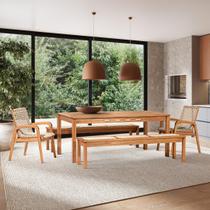 Conjunto com 2 Bancos, 2 Cadeiras com Braço e 1 Mesa 180cm Traço Marrom/Stain Jatobá/Areia