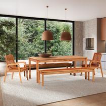 Conjunto com 2 Bancos, 2 cadeiras com braços e 1 Mesa 180cm Traço