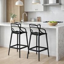 Conjunto com 2 Banqueta Allegra Alta Master Preta Cozinha Americana Passa Prato Balcão Polipropileno Resistente
