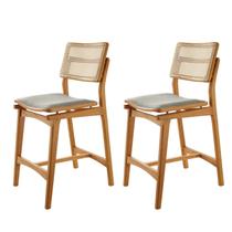 Conjunto com 2 Banquetas em Madeira Eloa Premium Cinza/Luna/Imbuia Marrom