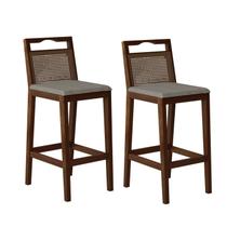 Conjunto com 2 Banquetas Madeira Maciça Rattan Vittoria Capuccino