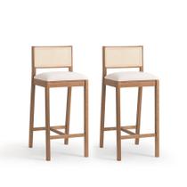 Conjunto com 2 Banquetas Serena com Tela Natural Algodão Bege Claro e Marrom