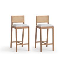 Conjunto com 2 Banquetas Serena com Tela Nogueira Algodão Cinza Claro e Marrom