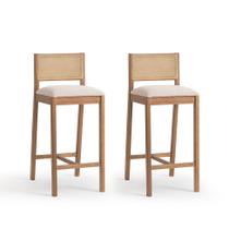 Conjunto com 2 Banquetas Serena com Tela Nogueira Poliéster Bege e Marrom