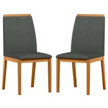Conjunto com 2 Cadeiras de Jantar Estofada Fernanda Ypê/Linho Cinza Escuro Ln03 - New Ceval