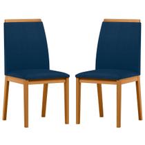 Conjunto com 2 Cadeiras de Jantar Estofada Fernanda Ypê/Veludo Azul Marinho Ja04 - New Ceval