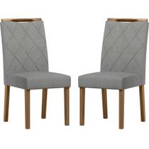 Conjunto com 2 Cadeiras de Jantar Estofada Sarah Amendoa/Linho Cinza Claro Ln02 - New Ceval