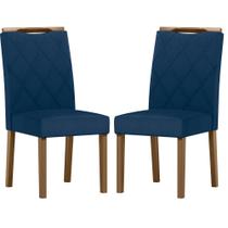 Conjunto com 2 Cadeiras de Jantar Estofada Sarah Amendoa/Veludo Azul Marinho Ja04 - New Ceval