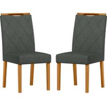 Conjunto com 2 Cadeiras de Jantar Estofada Sarah Ypê/Linho Cinza Escuro Ln03 - New Ceval