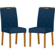 Conjunto com 2 Cadeiras de Jantar Estofada Sarah Ypê/Veludo Azul Marinho Ja04 - New Ceval