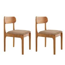 Conjunto Com 2 Cadeiras De Jantar Star Moderna Mobília Linho Palha / Imbuia Nat Conjunto Com 2 Cadeiras De Jantar Star Moderna Mobília Linho Palha / Imbuia Nat