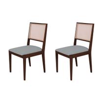 Conjunto com 2 Cadeiras de Jantar Suellen em Madeira e Mdf Castanho Linho Cinza Conjunto com 2 Cadeiras de Jantar Suellen em Madeira e Mdf Castanho Linho Cinza