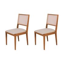 Conjunto com 2 Cadeiras de Jantar Suellen em Madeira e Mdf Cerejeira Linho Bege Conjunto com 2 Cadeiras de Jantar Suellen em Madeira e Mdf Cerejeira Linho Bege