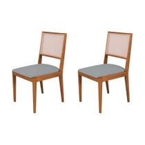 Conjunto com 2 Cadeiras de Jantar Suellen em Madeira e Mdf Cerejeira Linho Cinza Conjunto com 2 Cadeiras de Jantar Suellen em Madeira e Mdf Cerejeira Linho Cinza
