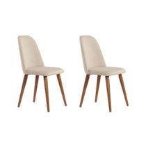 Conjunto com 2 Cadeiras de Madeira Maciça Estofada New Drop - Natural c/ Linho Bege - Cobre Conjunto com 2 Cadeiras de Madeira Maciça Estofada New Drop - Natural c/ Linho Bege - Cobre
