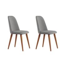 Conjunto com 2 Cadeiras de Madeira Maciça Estofada New Drop - Natural c/ Linho Cinza - Cobre