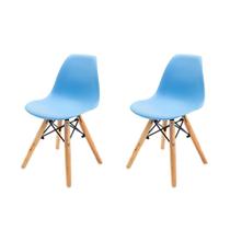 Conjunto Com 2 Cadeiras Eames Infantil Azul Claro Empório Tiffany Base Em Madeira - Seatco