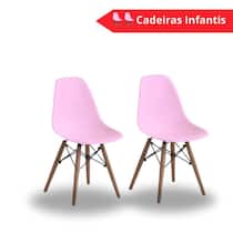 Conjunto Com 2 Cadeiras Eames Infantil Rosa Empório Tiffany Base Em Madeira Conjunto Com 2 Cadeiras Eames Infantil Rosa Empório Tiffany Base Em Madeira