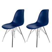Conjunto Com 2 Cadeiras Eames Tower Azul Bic Empório Tiffany Base Em Aço Cromado