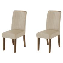 Conjunto Com 2 Cadeiras Estofada Sala De Jantar Grécia Cedro / Bege Dobuê Cedro