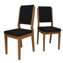 Conjunto Com 2 Cadeiras Estofadas Carol Cor Imbuia Veludo Preto New Ceval