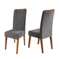 Conjunto Com 2 Cadeiras Estofadas Veludo Sala De Jantar Sofia Viero Madeirado / Cinza Conjunto Com 2 Cadeiras Estofadas Veludo Sala De Jantar Sofia Viero Madeirado / Cinza
