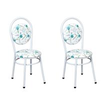 Conjunto com 2 Cadeiras Gabriela Branco e Floral Azul - Criativa Móveis