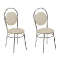Conjunto com 2 Cadeiras Gabriela Cromado e Bege - Criativa Móveis