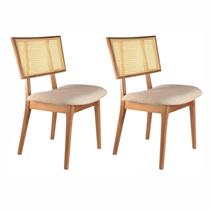 Conjunto com 2 Cadeiras Madeira Maciça com Rattan Natural e Estofada 88x57x46cm Livia