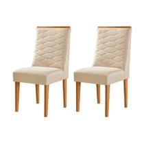 Conjunto Com 2 Cadeiras MDF Eloise Para Sala De Jantar Moderna Veludo Creme/Naturale