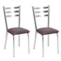 Conjunto com 2 Cadeiras Melina Cromado e Marrom - Criativa Móveis