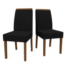 Conjunto Com 2 Cadeiras Para Sala de Jantar Estofadas Isis Madeira Maciça Amendoa Suede Preto VL07 New Ceval