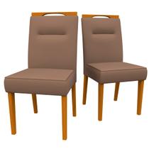 Conjunto Com 2 Cadeiras Para Sala de Jantar Estofadas Lectus Madeira Maciça Cor Ype Camursa Marrom LUX New Ceval