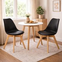 Conjunto com 2 Cadeiras Saarinen Leda Preta Wood com Pés de Madeira Cadeira de Jantar Moderna e Nacional