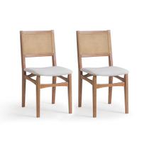 Conjunto com 2 Cadeiras Serena com Tela Nogueira Algodão Cinza Claro e Marrom