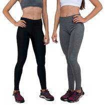 Conjunto com 2 Calças Legging Fitnes Suplex Lisa Cintura Alta Preta e Cinza