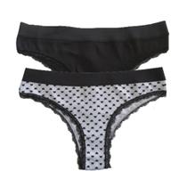 Conjunto com 2 Calcinhas Basic+ Renda 6386 Coração Preto / Lisa Preto P Conjunto com 2 Calcinhas Basic+ Renda 6386 Coração Preto / Lisa Preto P