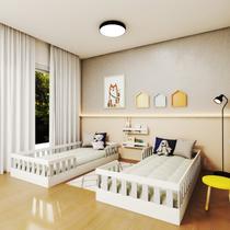 Conjunto com 2 Camas Infantil Montessoriana Solteiro Cori Yescasa Branco/Cinza Cristal