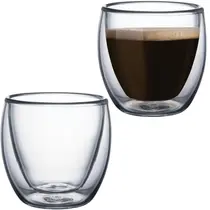 Conjunto com 2 Copos de Café em Vidro Borossilicato Parede Dupla 100ml