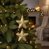 Conjunto com 2 Estrelas Decorativas Miçanga Gold 7cm Toque Criativo e Elegante para o Natal