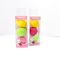 Conjunto com 2 Kits de 3 mini esponjas de formato de frutas acessório de maquiagem