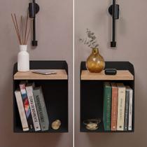 Conjunto com 2 Mesas de Cabeceira Aerea 20cm em Aço Nicho Suspenso Decorativo para Quarto - Preta Conjunto com 2 Mesas de Cabeceira Aerea 20cm em Aço Nicho Suspenso Decorativo para Quarto - Preta