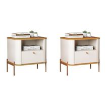 Conjunto com 2 Mesas de Cabeceira Curva 1 Gaveta e 1 Nicho Pés e Puxadores em Metal 45cm Tucupí